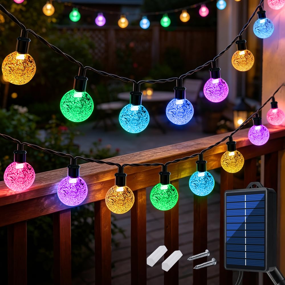 Solar String Lights Outdoor 16M 80LED Crystal Ball, IP65 Garden Decor