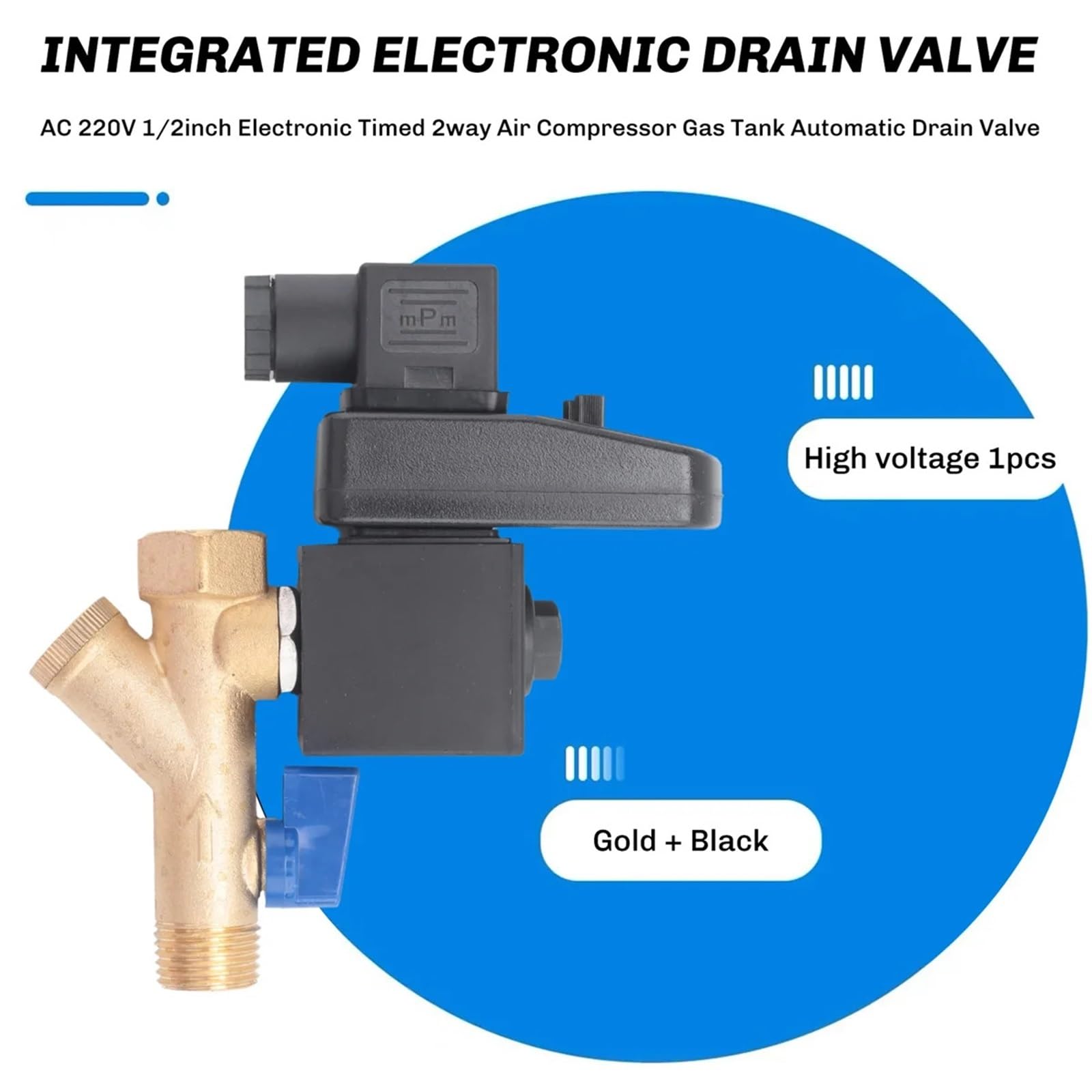 Compresor de aire de 2 vías con temporizador electrónico de 1/2 pulgada, CA 220 V, válvula de drenaje automática for tanque de gas