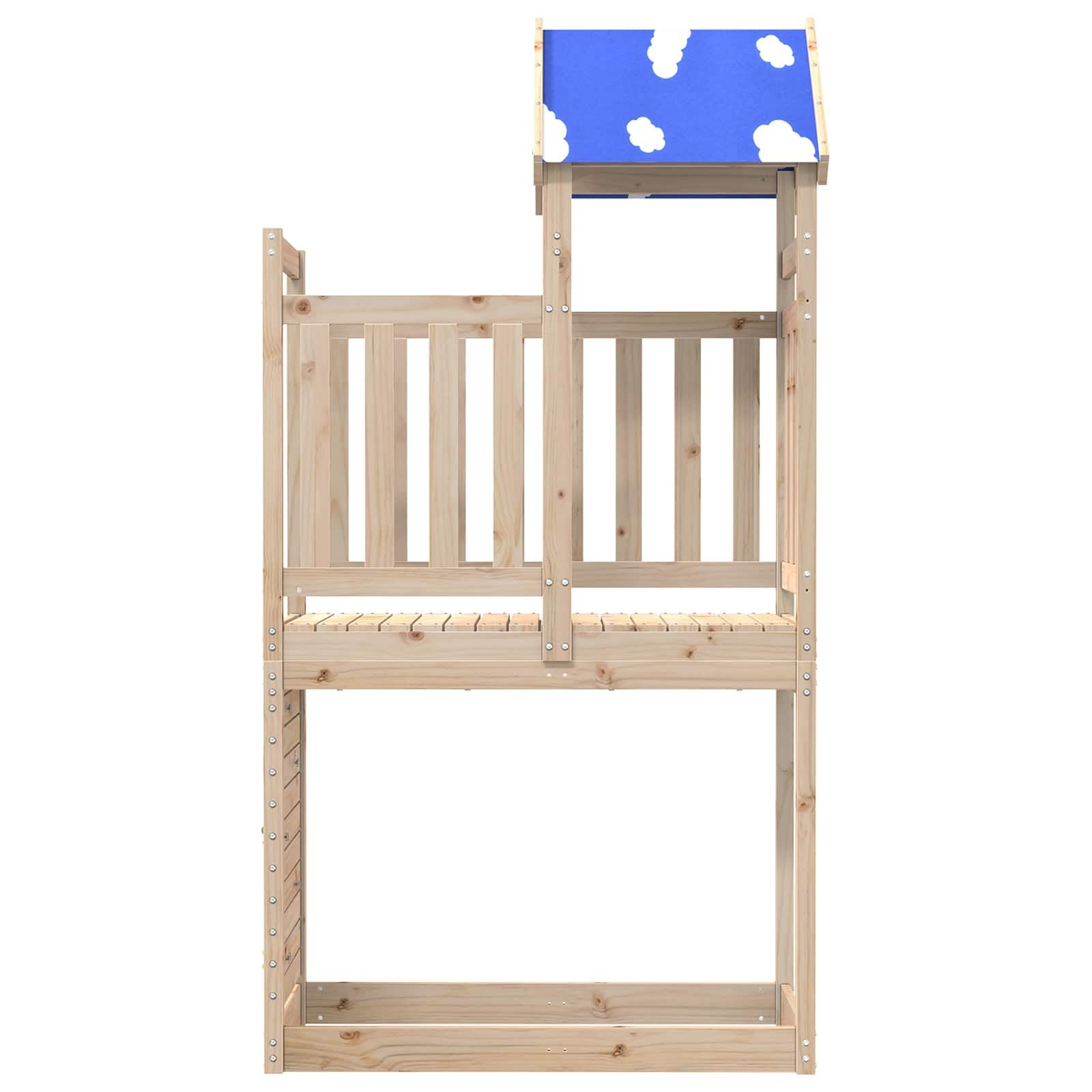 Spielturm 110,5 x 52,5 x 215 cm aus Massivem Kiefernholz, Braun, mit Schaukel und Rutsche für den Garten