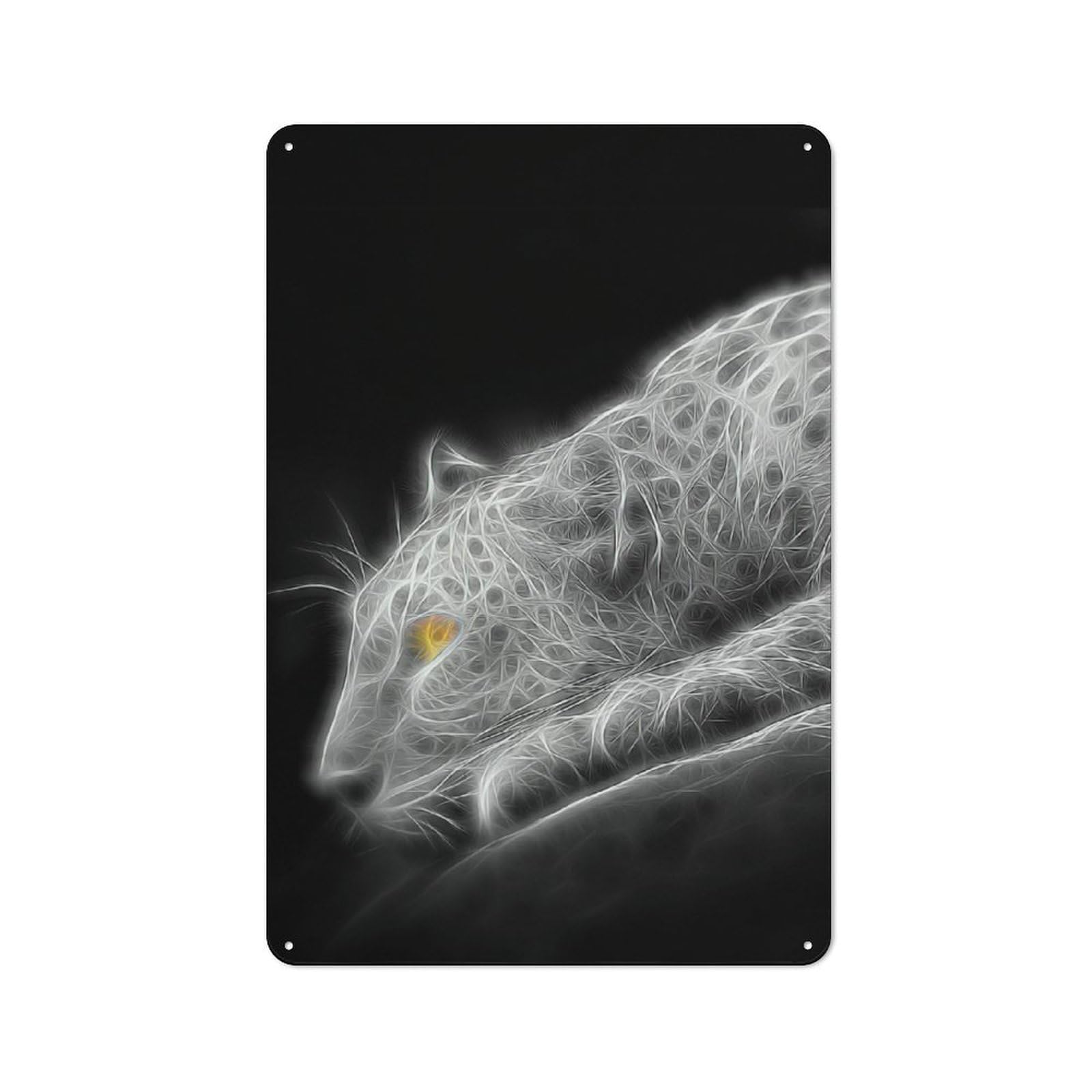 Junmoney Cheetah Fractal White Grey Retro Tin Wall Plaque 30X20cm Featuring For Pub Or Café, New-Space Wall Decor For Pub Decor Enthusiasts