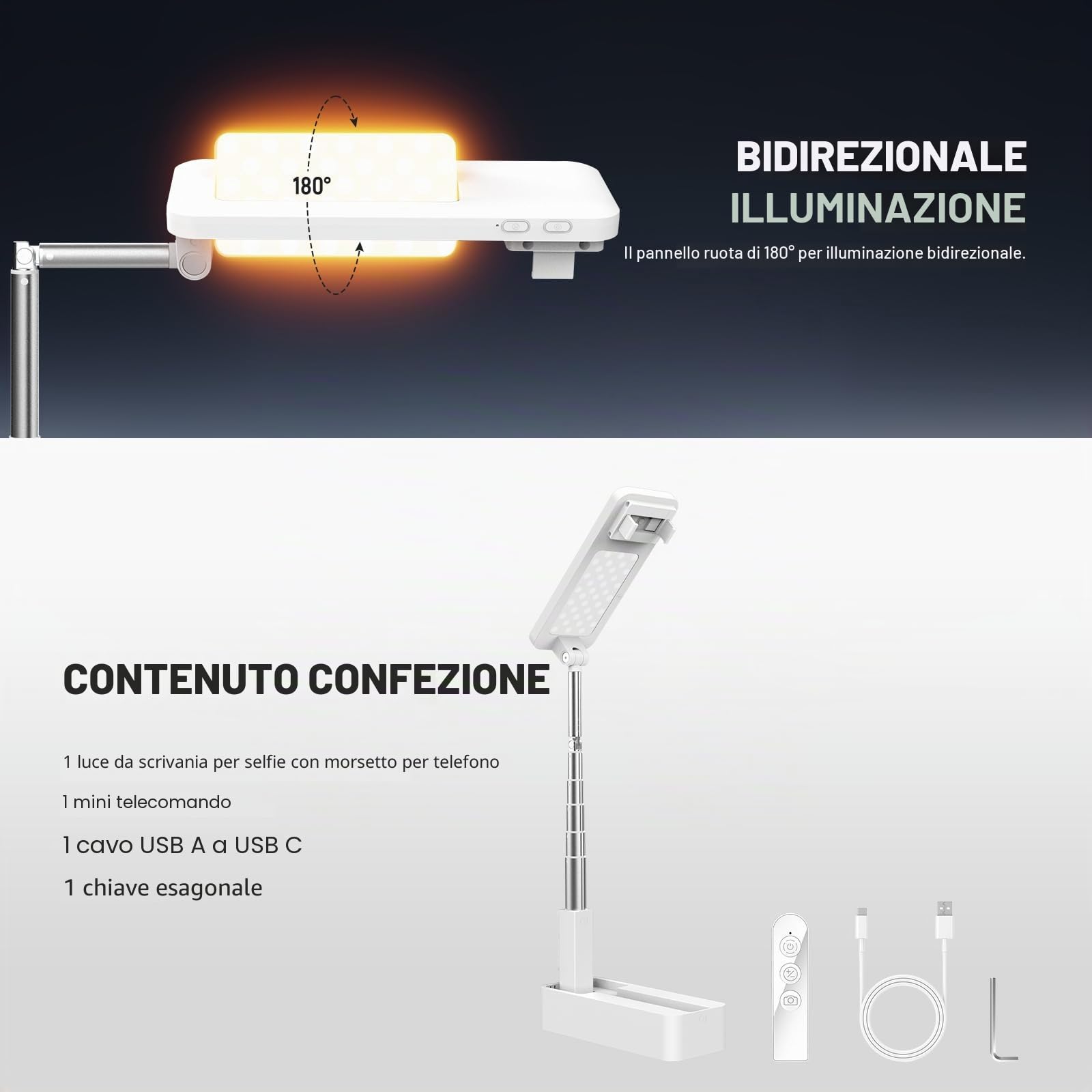 NEEWER ENTRY LEVEL VERSION Supporto Telefono da Tavolo Overhead con Luce LED/Telecomando/Porta Cellulare per Selfie Streaming Video, 4W 990lx/0,3m 3 Modalità CRI80 1000mAh Ricaricabile Portatile, V10