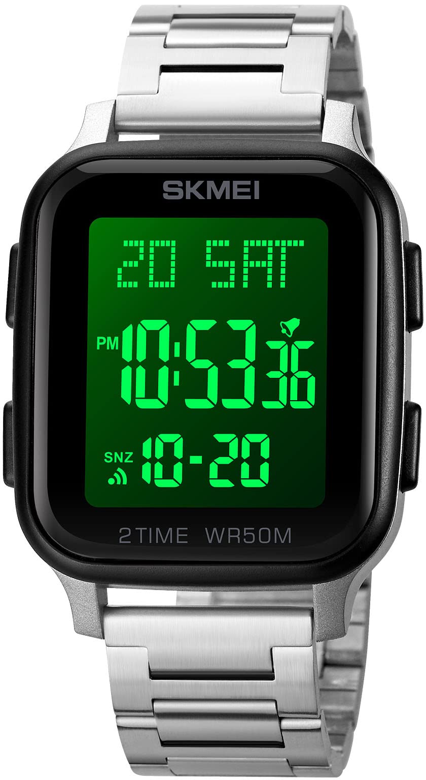 Gosasa Classic Square Face Unisex Womens Mens Digital Multifunction Outdoor Casual Watch Countdown 50M Waterproof Led Light Wristwatch …, Steel - Silver Black (B0B1ZVGYVR) Amazon Price History, Amazon Price Tracker