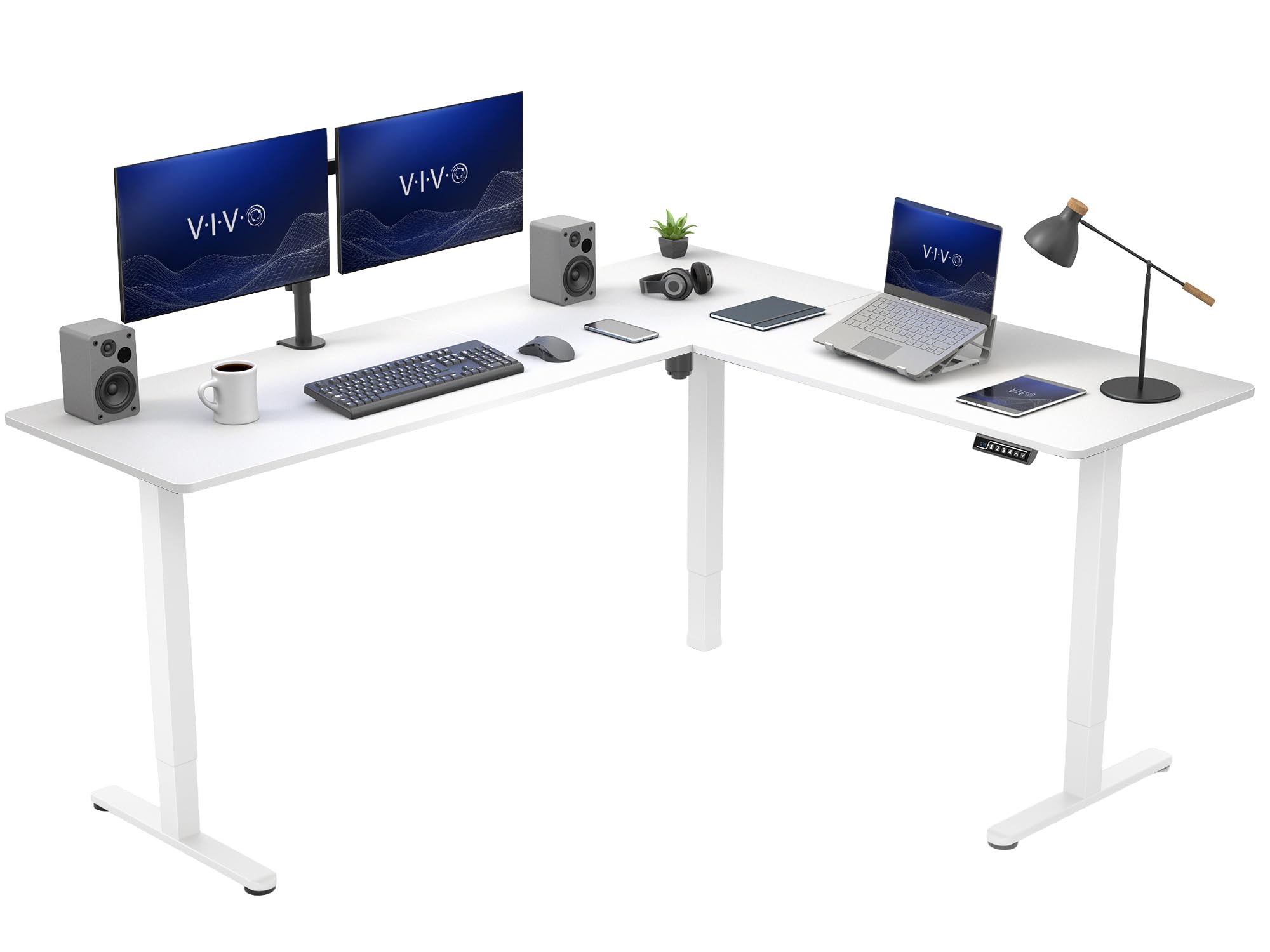 VIVO White 75 x 63 in Corner Standing Desk, DESK-E3CTW-75