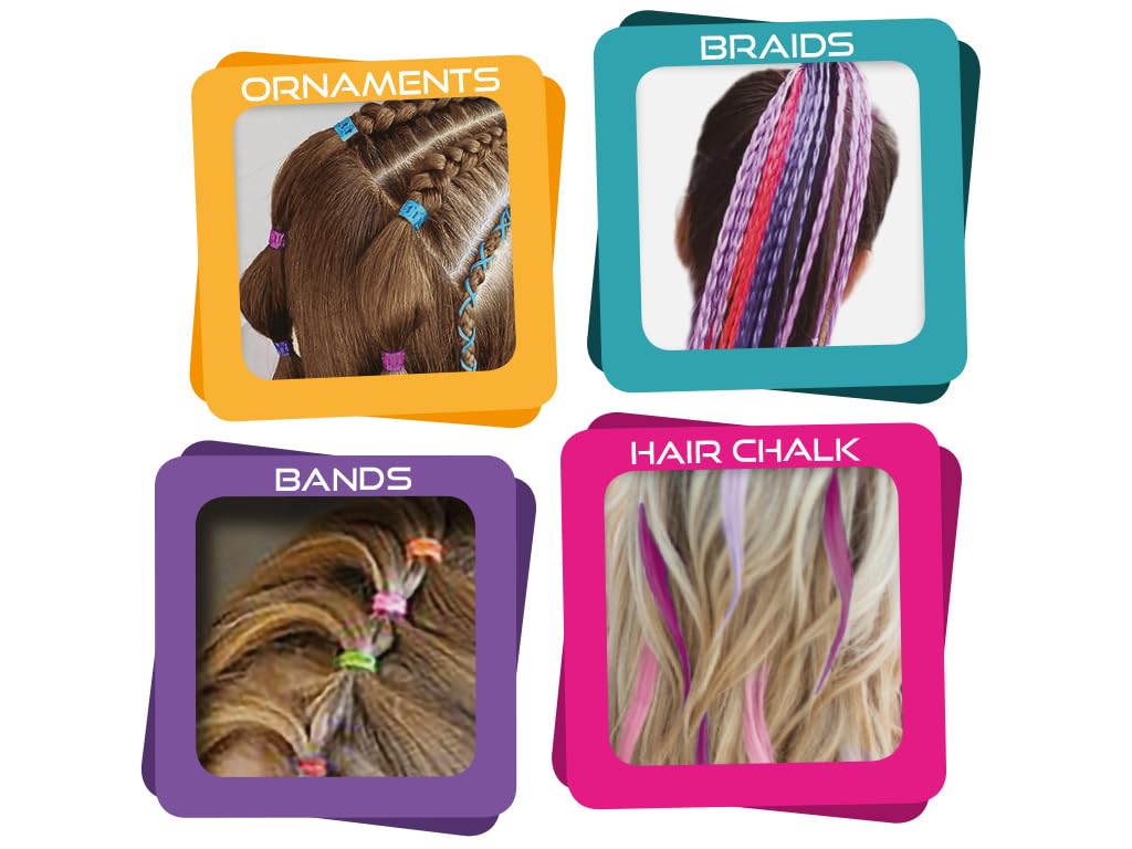 TyToo Magic Hair Studio – zestaw kredy do włosów dla dziewczynek z kolorowymi pasmami włosów, błyszczącymi perłami, gumkami do włosów, spinkami do włosów, kompletny zestaw do stylizacji włosów dla