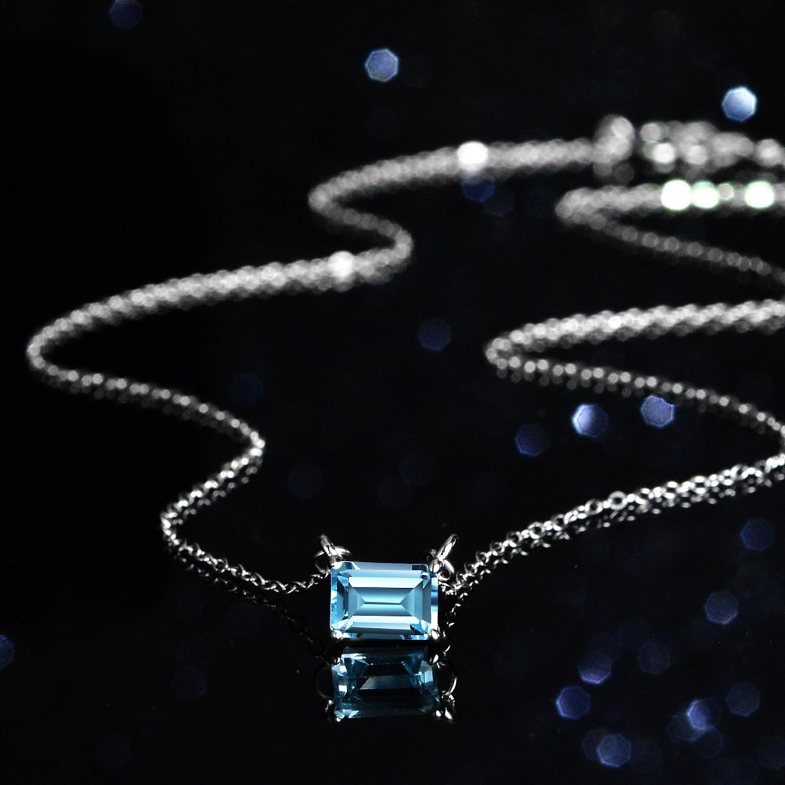 Ciondolo Collana Donna, Collana Pendente Solitario rettangolare con moissanite/topazio 7x5mm, 1 ct, 40+5cm