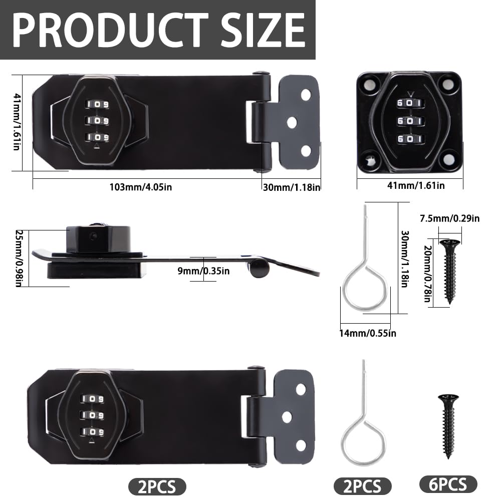 2 Piezas Cerradura Combinación Puerta Cerradura de Combinación con Codigo 3 Dígitos Pestillo de Puerta con Tornillos Cerrojo de Combinación 4 Pulgadas para Puertas Armarios Taquillas (Negro)