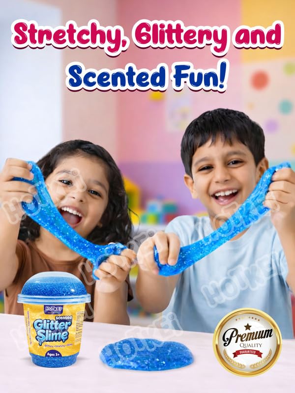 Image of HOTKEI Blue Glitter Slime for Kids 3 to 10 Years Super Stretchy, Soft & Smooth Premium Shiny Slime Non-Toxic Sparkle Fun Slimy Toy Birthday & Return Gift for Kids Boys and Girls