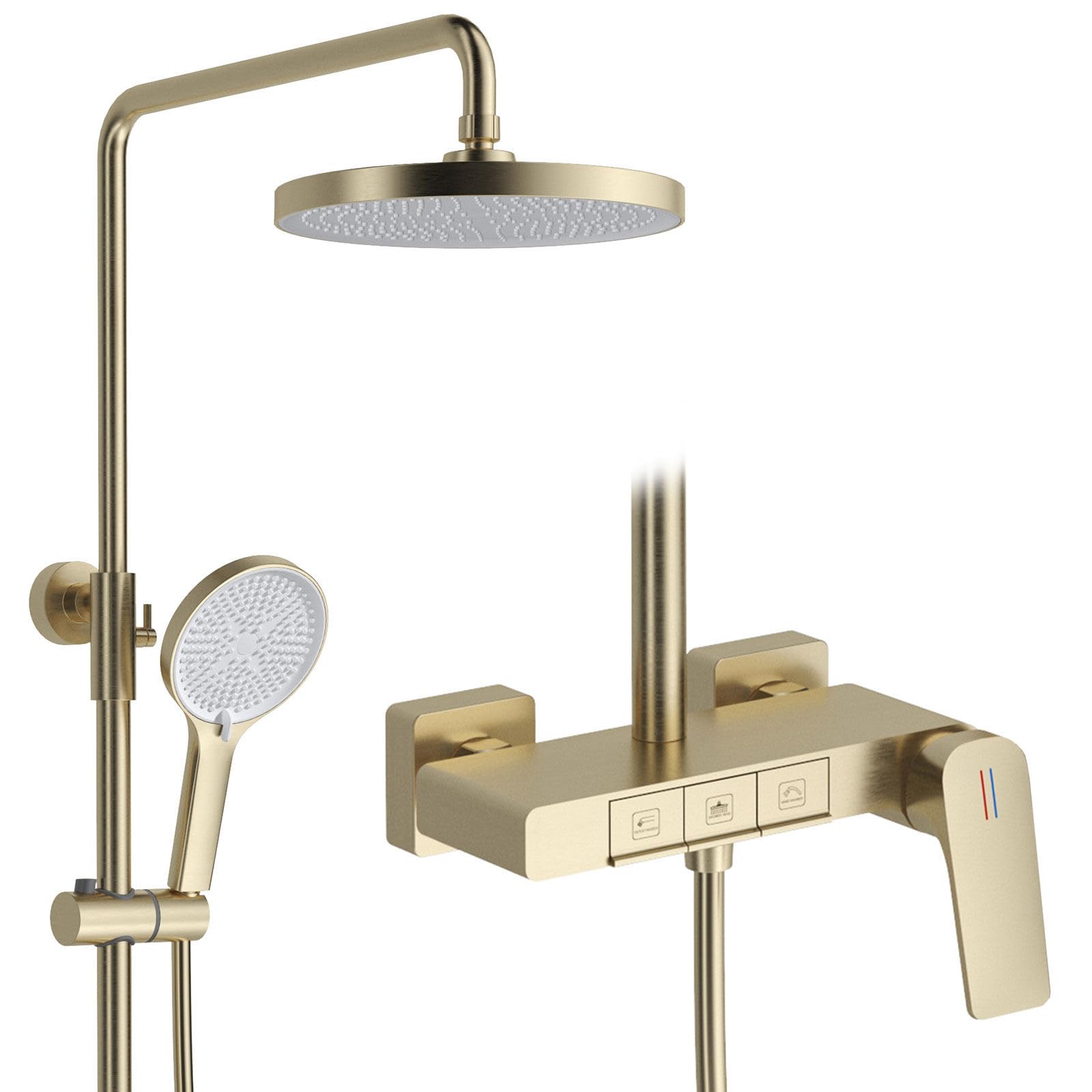 Colonne de douche dorée brossé avec robinet baignoire et pommeau rond