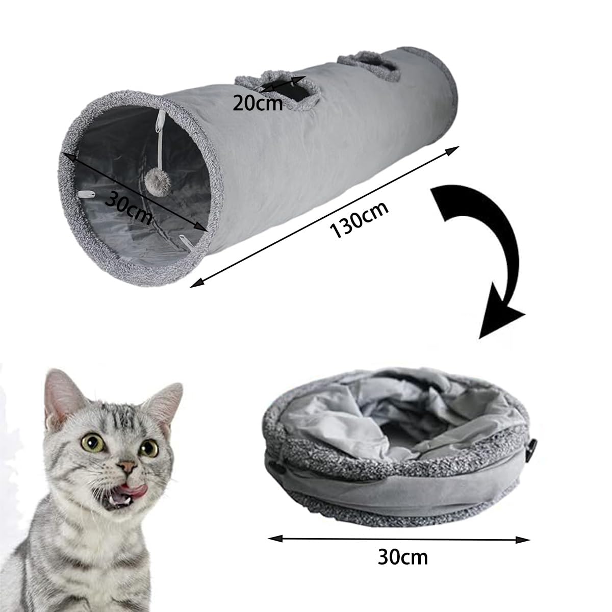 ZYYRSS Collapsible Cat Tunnel Toy, 30x130cm Cat Play Tunnel - Image 2