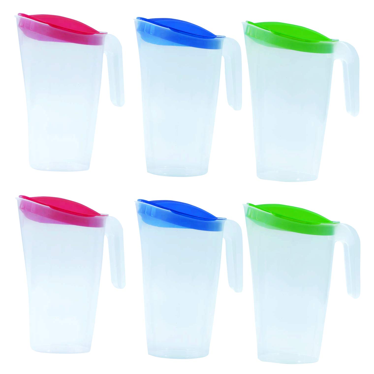 Home Line Jarra de zumo de 1,7 l, juego de 6 (azul, verde, rojo) – Jarra de agua con tapa fija – Jarra de bebidas con boquilla antigoteo exterior – Jarra de agua para frigorífico y dispensador de zumo