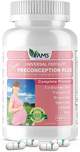 AMERICA MEDIC & CIENCE (AMS) Preconcepción Plus, Vitaminas Prenatales para Mujeres para aumentar la fertilidad, 180 unidades
