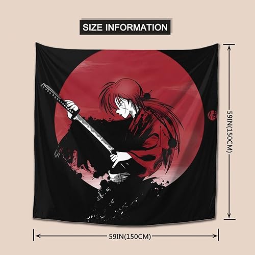 Miniatura 5 de Rurouni Kenshin - Tapiz para dormitorio, sala de estar, arte para el hogar, manta decorativa de franela suave, 59 x 59 pulgadas