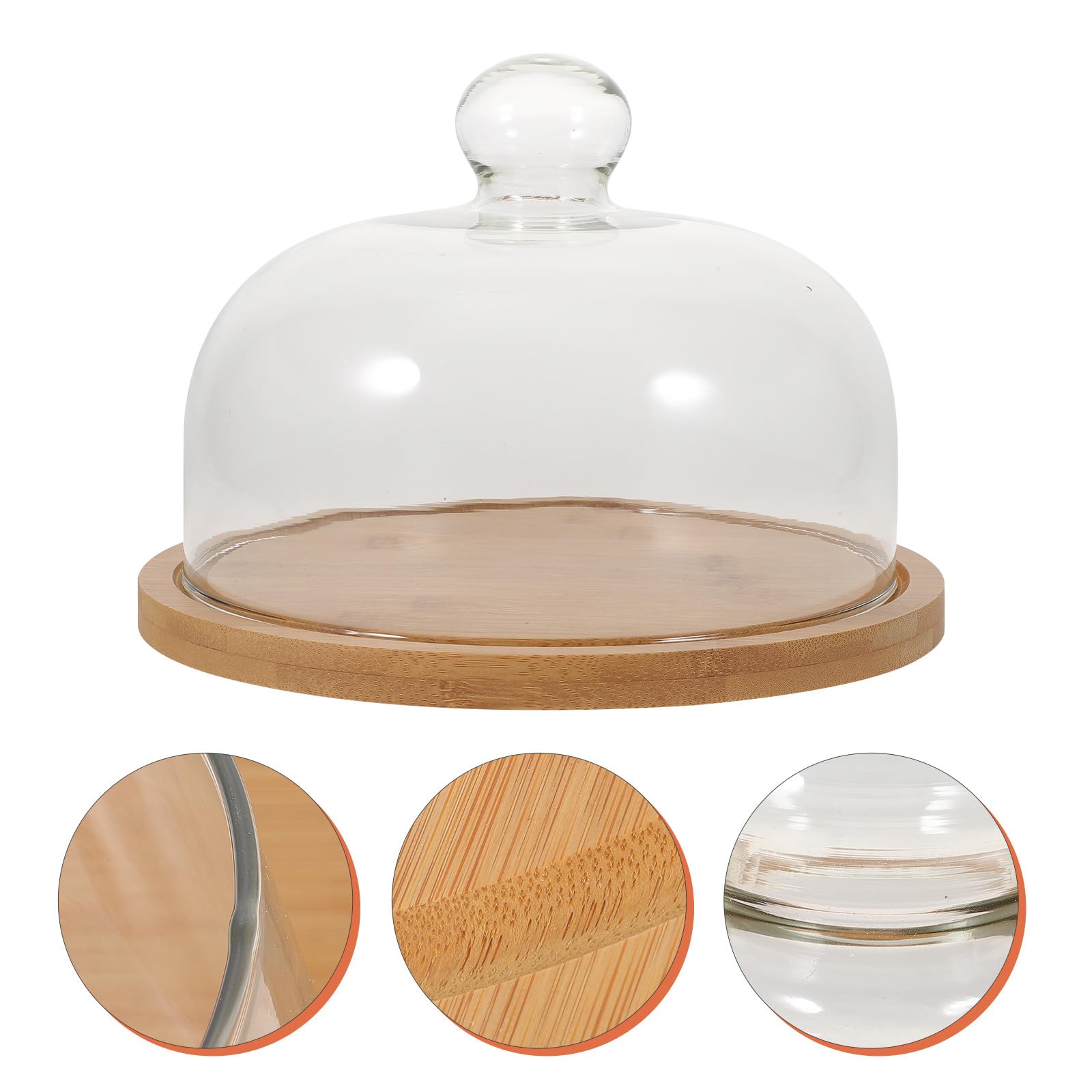 Glasdeckel für Kuchen mit Holzplatte und Serviertablett Transparent Geeignet für Backzubehör und Buffetpräsentation