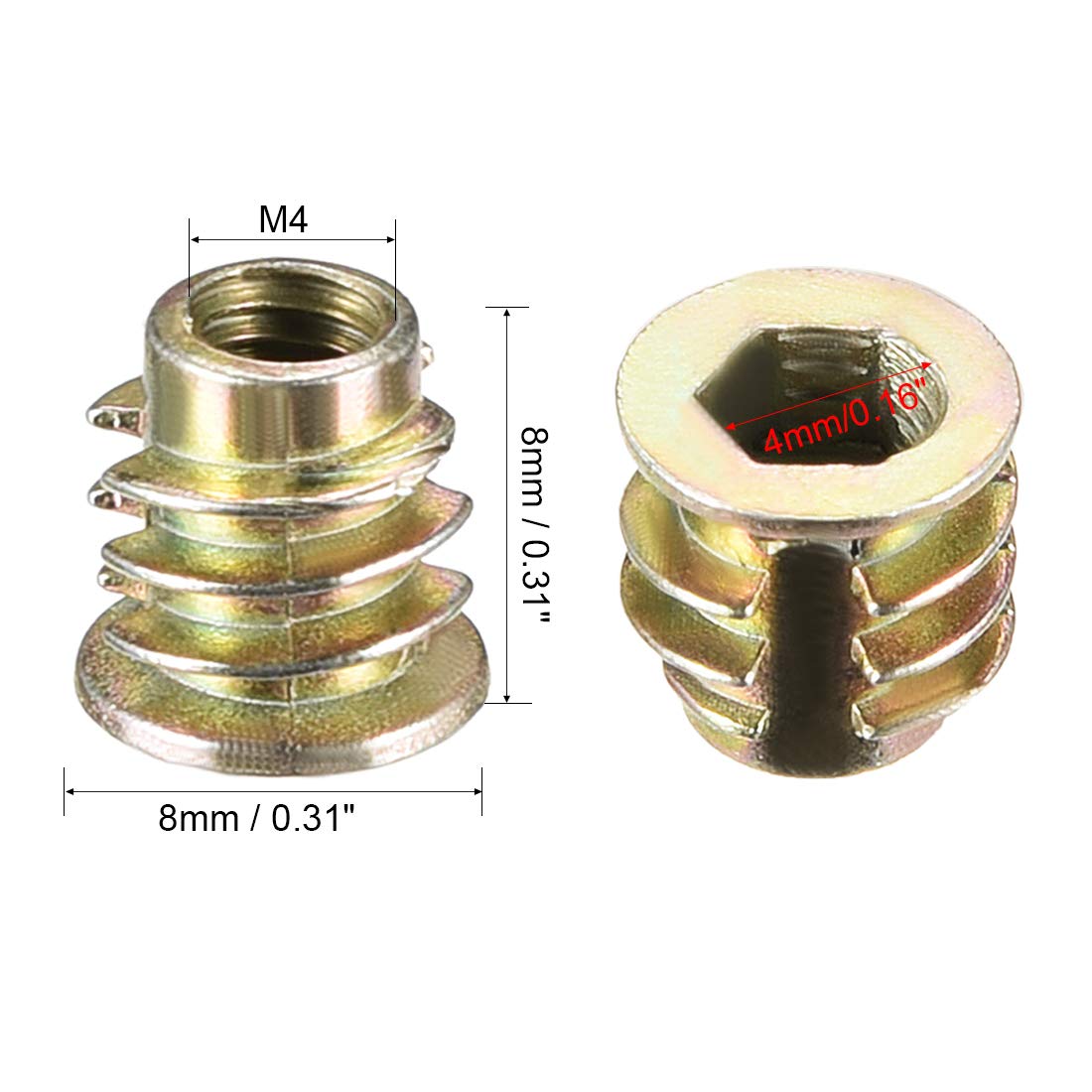 50Pcs M5 X 10mm Threaded Insert Nuts - Zinc Alloy Hex Drive Inserts For Wood Furniture & DIY