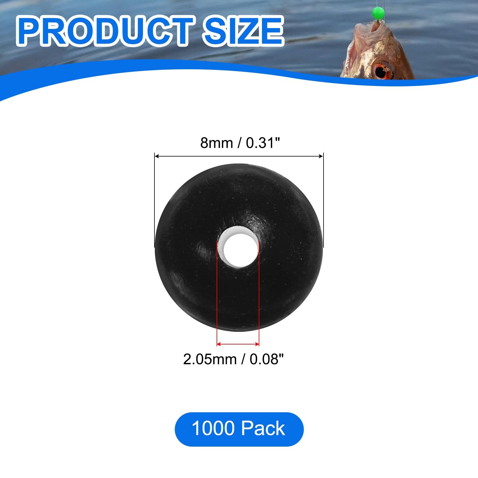 YELARXI Fishing Beads Holographic Hard Plastic Fishing Bait Eggs Lure Rigs Accessories, 8 mm Fit for Saltwater Freshwater - Round (1000 Pack, Black)