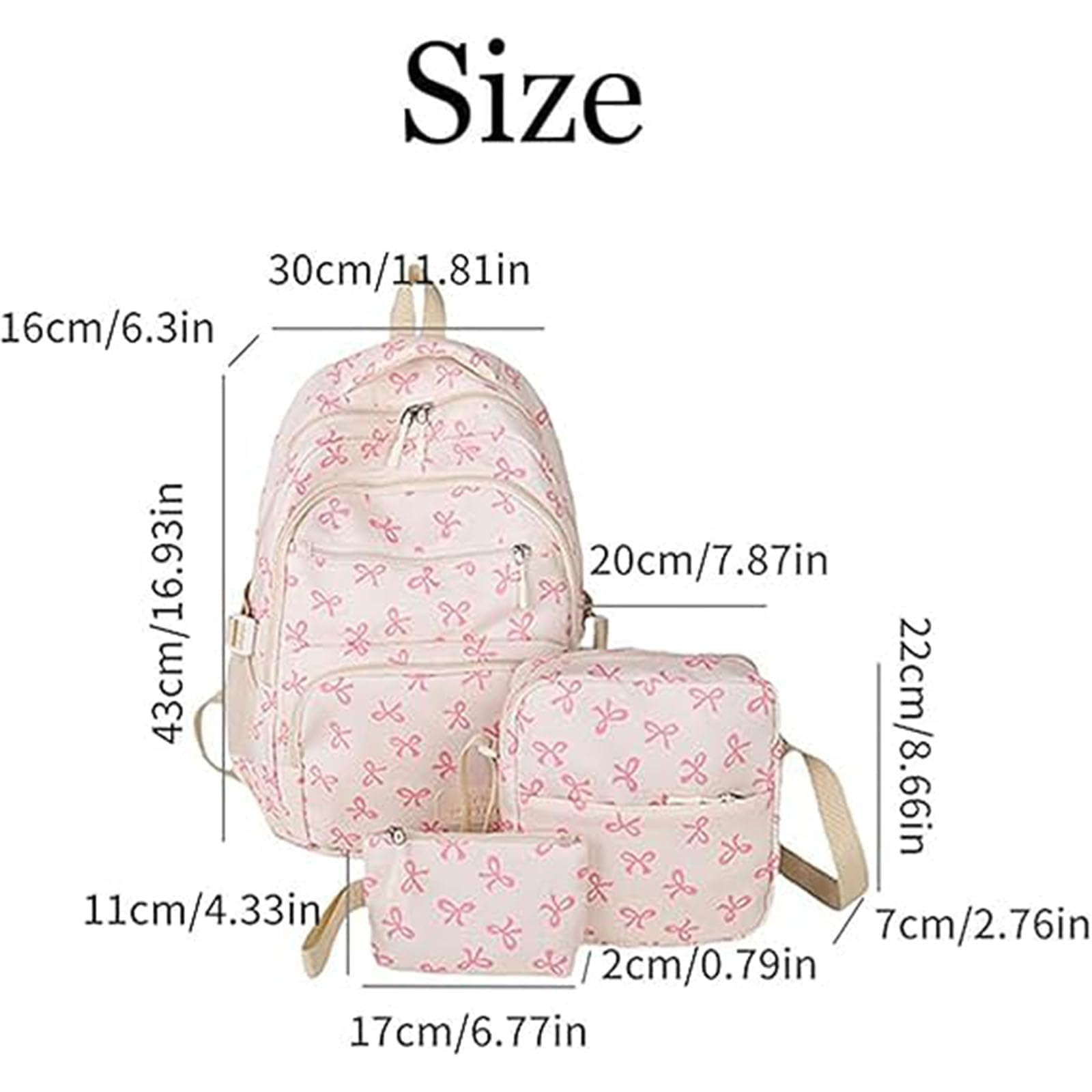 Rucksack-Set mit Schleife für Mädchen, Damenrucksack, adrette Schultasche, rosa Schultasche, 3-teiliges Rucksack-Set mit Schleife für Damen, für Grundschule