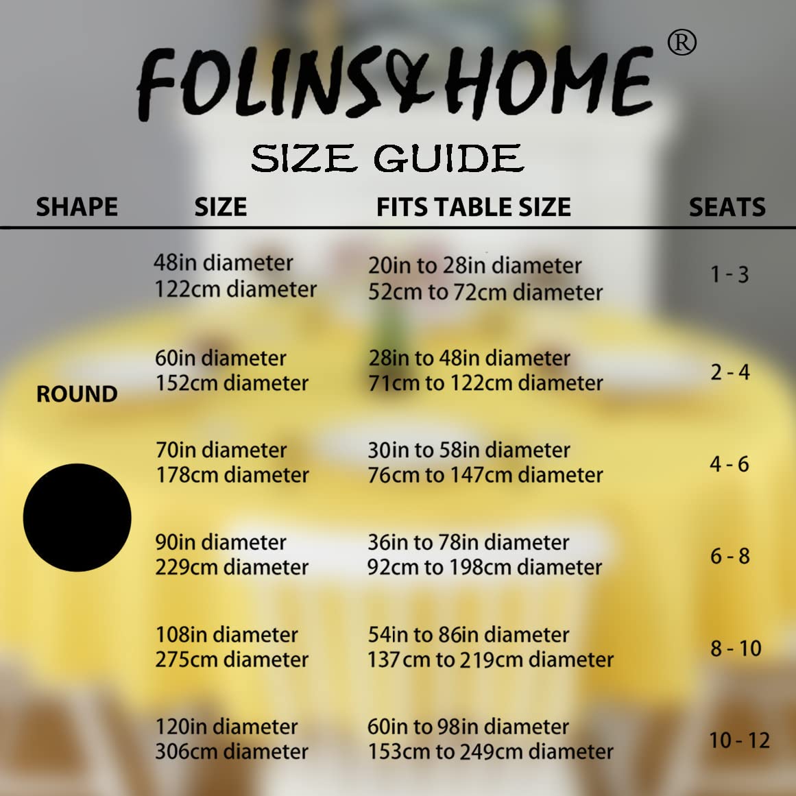 FOLINS&HOME Mantel redondo amarillo de 48 pulgadas, impermeable, resistente, sin arrugas, tela de poliéster, lavable, a prueba de derrames, para fiestas, camping, picnic, banquetes, uso en interiores