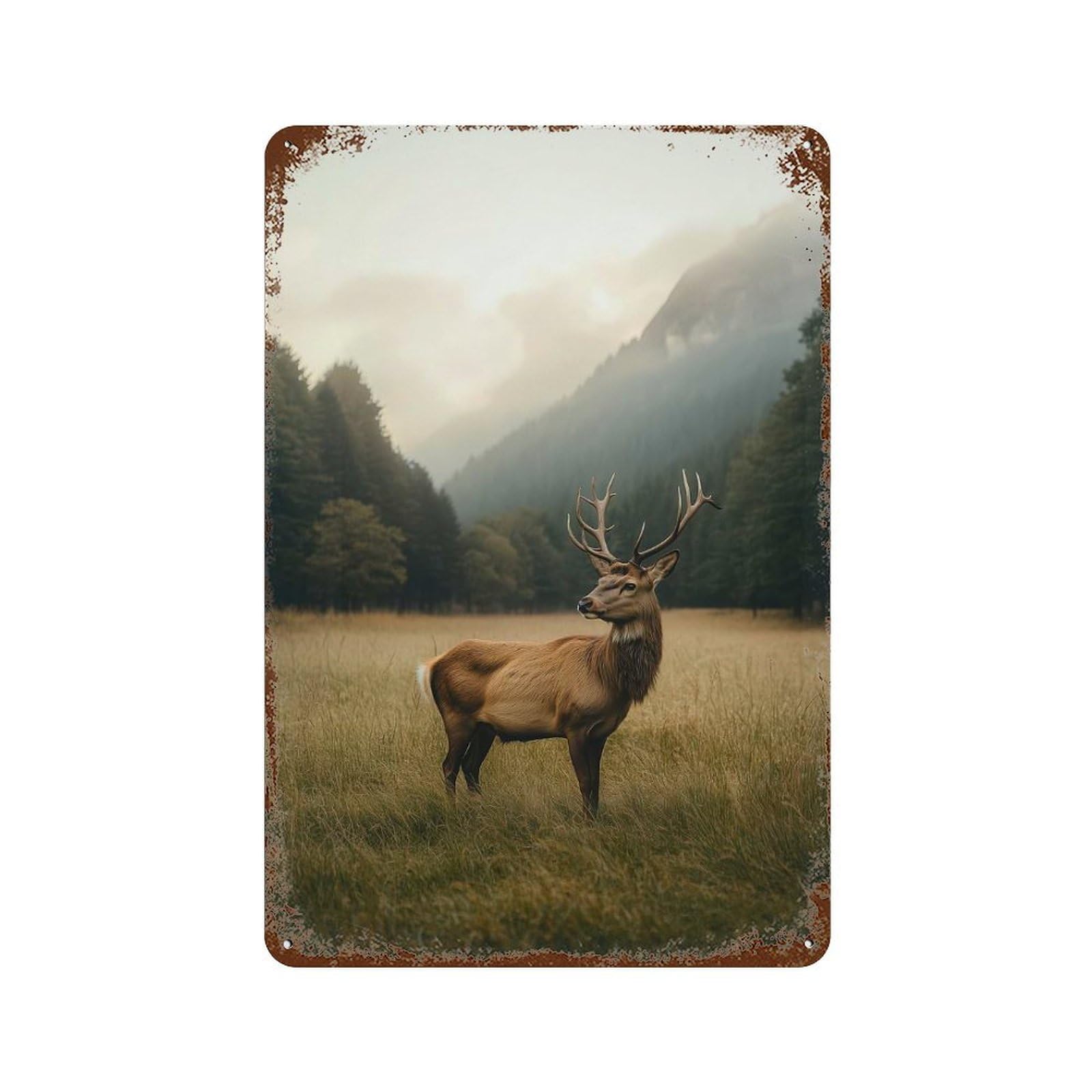 Majestic Deer in Foggy Forest Vintage Metal Tin Sign 11.8"x7.9", Farmhouse Wall Decor for Garage, Bar And Workshop Decor
