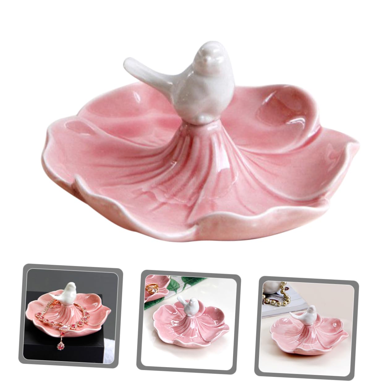 LIFKOME 2piezas Plato De Joyería Cerámica Forma De Pájaro Organizador Decorativo De Accesorios Para Anillos y Joyas