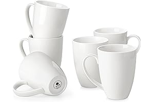 MALACASA Coffee Mugs Set of 6 - 18 oz Porcelain Ivory White Mugs with Handle