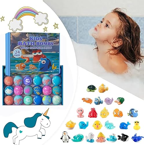 Miniatura 3 de Set de regalo de bomba de baño con animales marinos en el interior, paquete de 24 bombas de baño orgánicas para niños, bolas gaseosas hechas a mano
