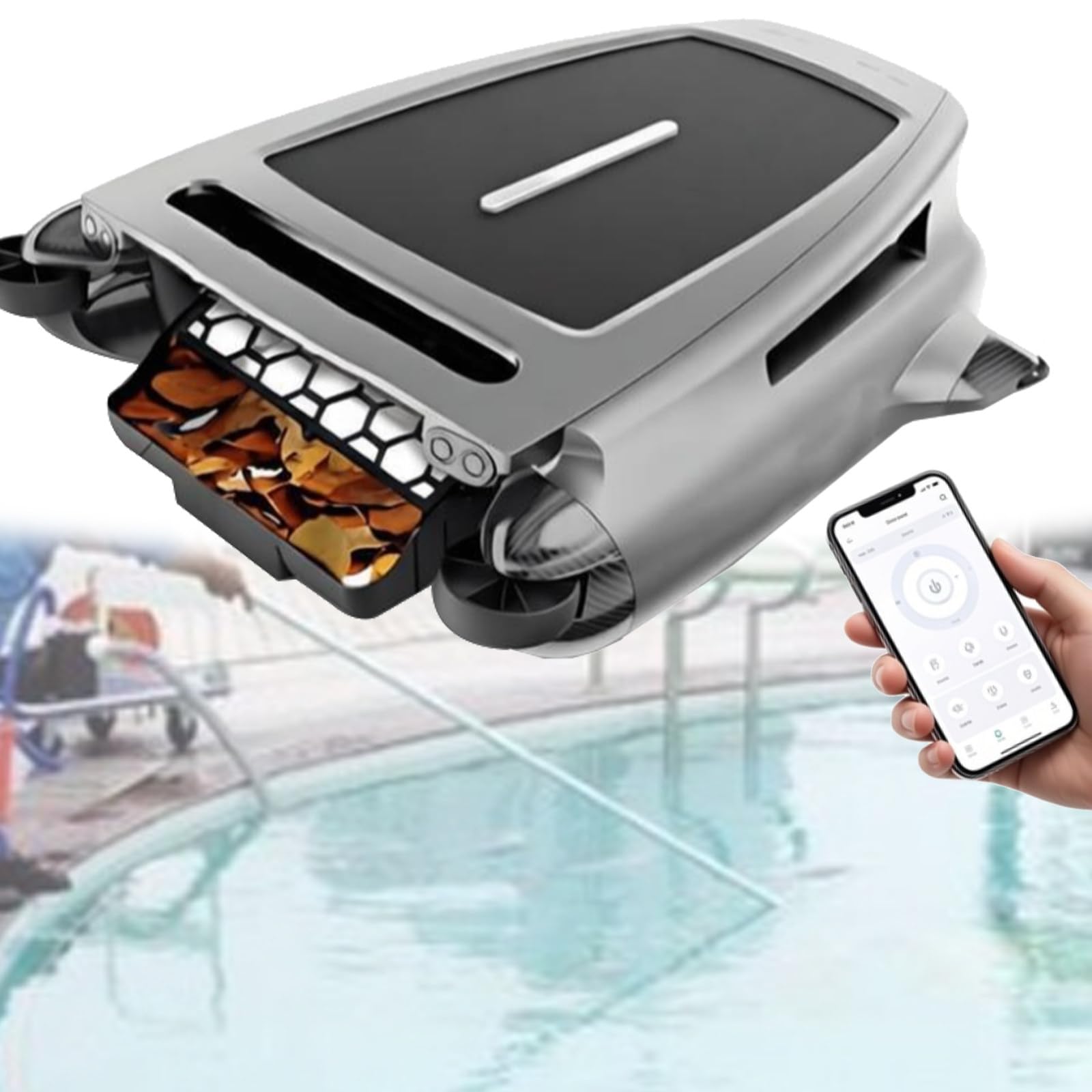 DOZPAL Solar Powered Robotic Pool Skimmer with APP Support and Dual Charging Mode, Automatic Pool Sur-face Cleaner, Daytime ＆ Overnight Continuous Cleaning B