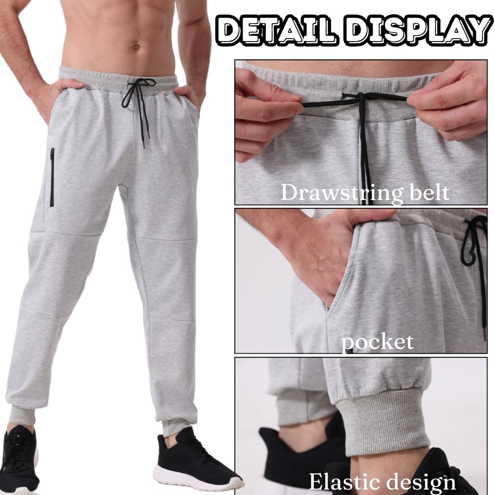 Confezione da 2 pantaloni da jogging da uomo con chiusura lampo, pantaloni slim fit con tasche, elastico in vita, da uomo