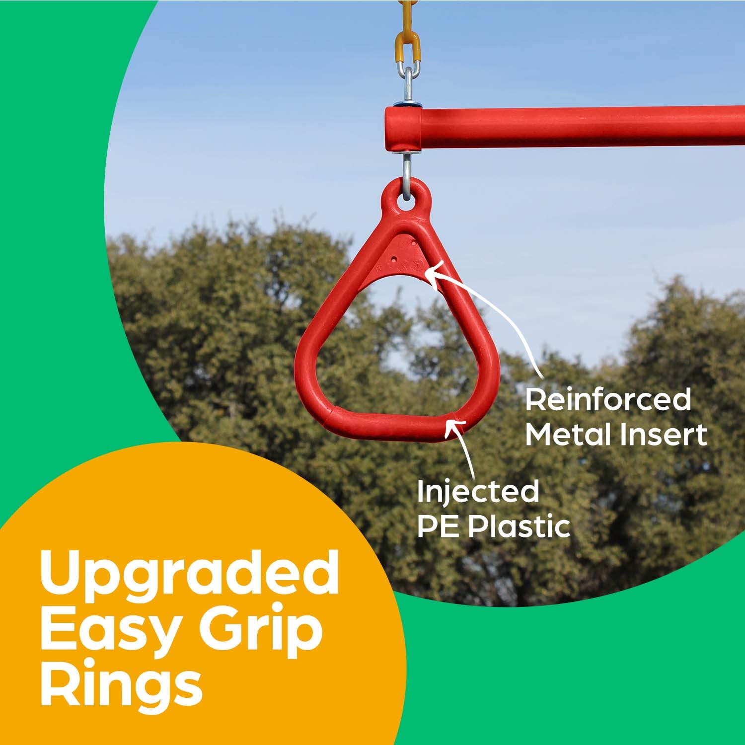 Jungle Gym Kingdom Swing Sets for Backyard, Monkey Bars & Swingset Accessories - Set Includes 18" Trapeze Swing Bar & 48" Heavy Duty Chain with Locking Carabiners - Outdoor Play Equipment (Red)