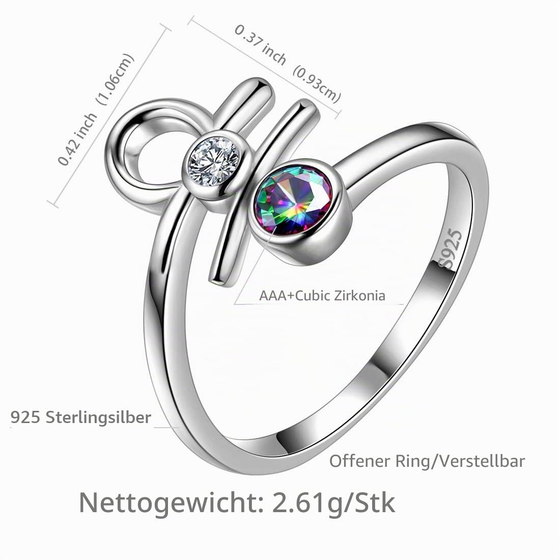 Aurora Tears 12 Zodiac verstellbare Ringe 925 Sterling Splitter Mystic Rainbow Topaz Konstellation offener Ring Horoskop mit Zirkonia Schmuck Geschenk für Frauen und Mädchen DR0087