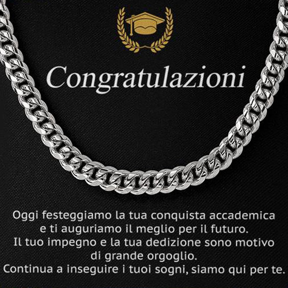 Collana Laurea con dedica, Colore argento Argento, per Uomo o Donna, Ciondolo a Forma di Cuore, o collana in acciaio inox, Regalo Perfetto per Laurea, diploma, con Cofanetto LED e Messaggio