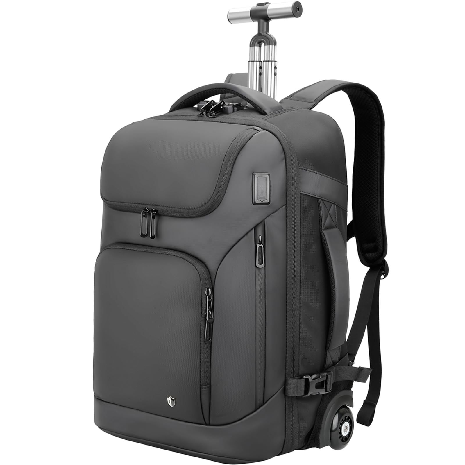 SWICKY RICOOI Rolling Backpack,17inch Laptop Backpack with Wheels,Water Resistant Carry on Luggage with USB C Ports, Wheeled Backpack Suitcase for Men