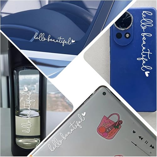 Miniatura 3 de Calcomanías de espejo para automóviles, calcomanías de espejo retrovisor con texto en inglés "Hello Beautiful", decoración de ventana de coche,