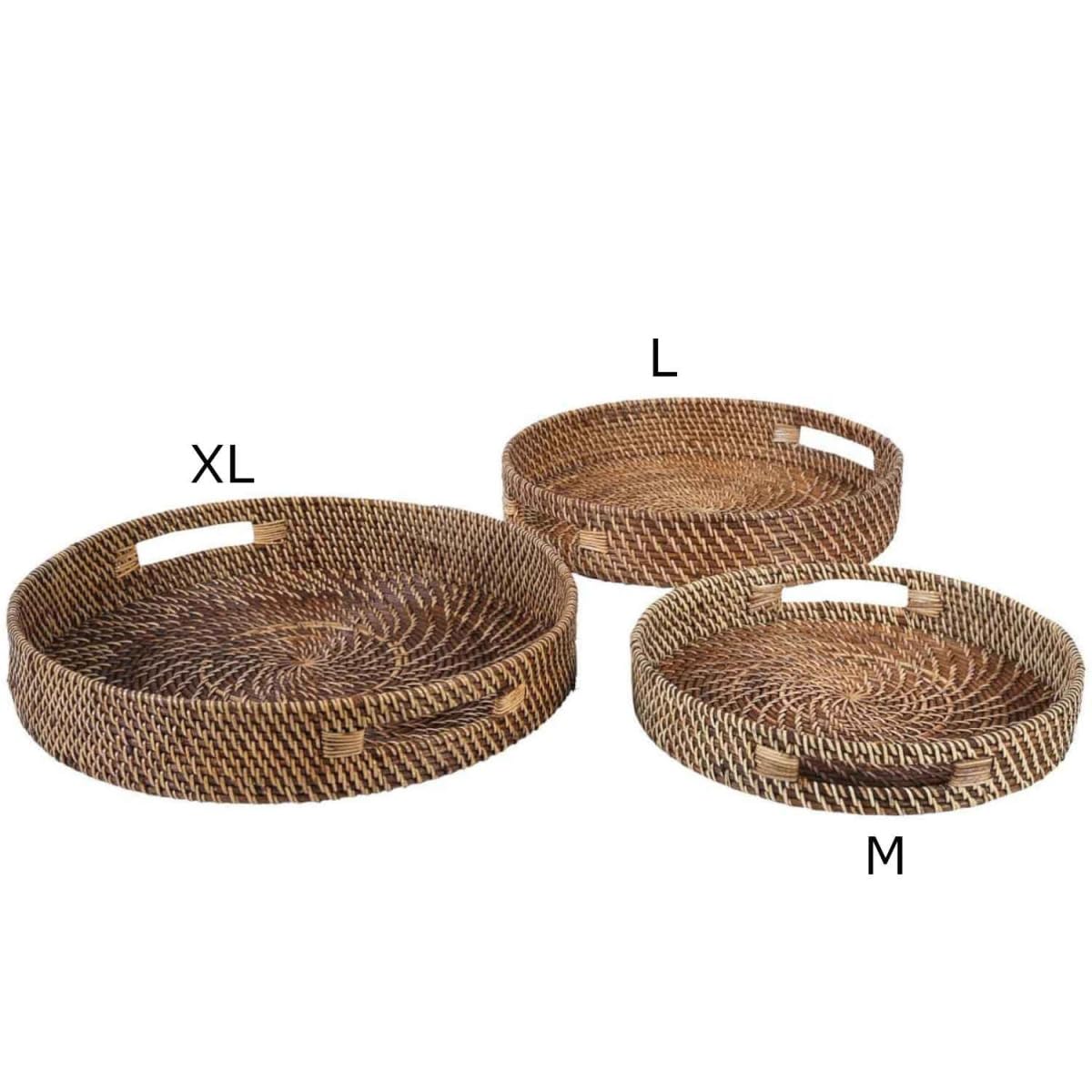 Rattan-Serviertablett BEA L rund Rattan geflecht handgefertigt dekoratives Tablett für Getränke, Frühstück, Tee, Service | Boho Chic Servierteller Deko-Tablett Ø 36cm LOM20042