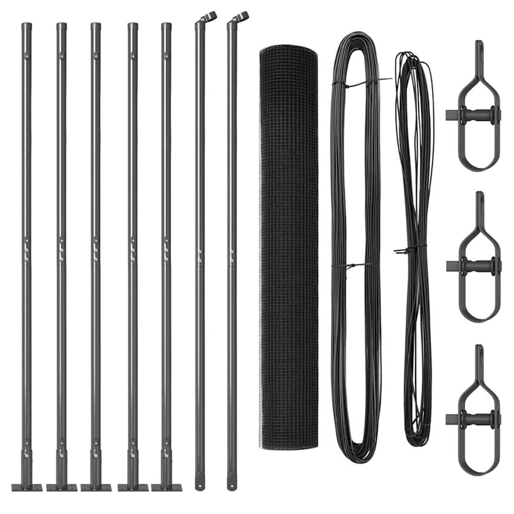 Outdoor Fence Post Set Grey 10 x 1.2 m 16x16 mm Mesh Steel and PVC for Garden Terrace Boundary Security Weather Resistant Powder Coated Modular