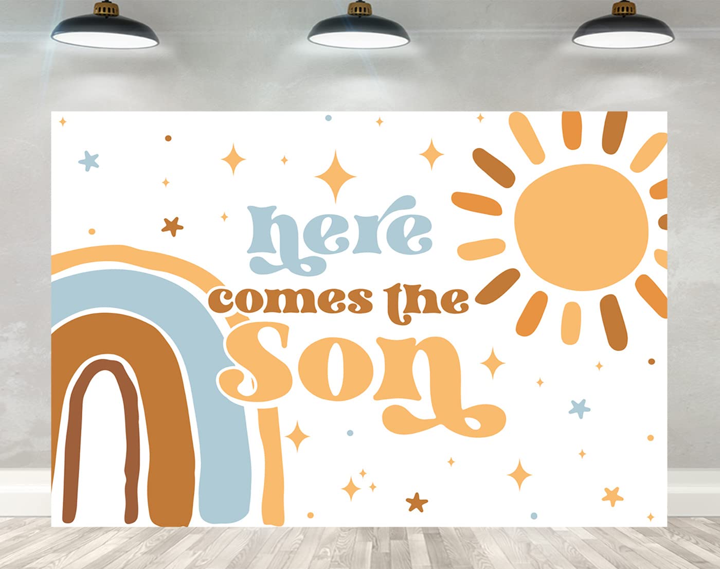 Ticuenicoa 5×3ft Boho Sunshine Baby Shower Backdrop for Boys Here Comes The Son Background Retro Boho Rainbow Sun Baby Shower Party Decorations Banner Photo Studio Props