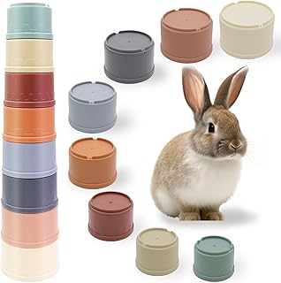 TiciKim Pack of 8 Stacking Cups for Rabbits, Multicoloured Rabbit Toy, Stackable Rabbit Food Toy Feeder for Rabbits, Bunnies, Nesting Toys for Small Animals, Rabbits, Hamsters and More product image