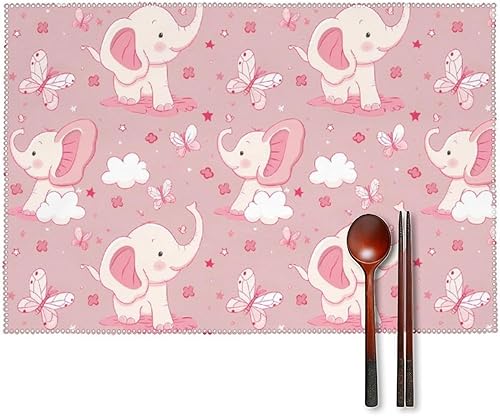 Elephant Butterfly Placemats Set of 6 Resistant Table Mats Washable Place Mats for Dinner Party Table Decoration