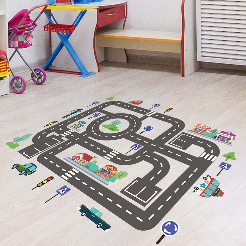 Beatifufu Traffic Light Wall Stickers 2 Sheets Kids Room Decor Removable Cartoon Car Track Decals Nursery Playroom DIY Decoration 35.43X11.81 Inches - Image 3
