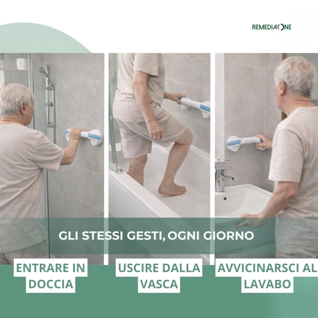 Maniglia Doccia Anziani a Ventosa in ABS, senza Fori, 50 cm | Maniglione Bagno Disabili, Presa Antiscivolo, Maniglia Ventosa per Doccia senza Fissaggi Permanenti, Bianca