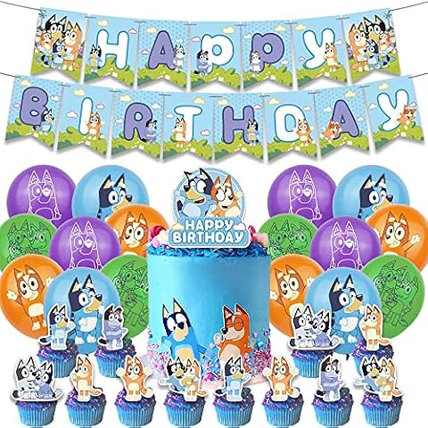 Blue Dog Birthday Party Supplies, Dog Party Decorations - Happy Birthday Banner, Cake Topper, Cupcake Toppers, Balloons for kids Birthday Party Cover
