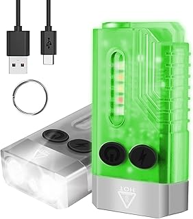 Small Powerful EDC Flashlight, Super Bright 1000 LM Rechargeable LED Keychain Flash Light with 365nm UV Red Green Blue Light, Mini Pocket COB Side Tail Magnet - 14 Modes, IPX4, White (V10)