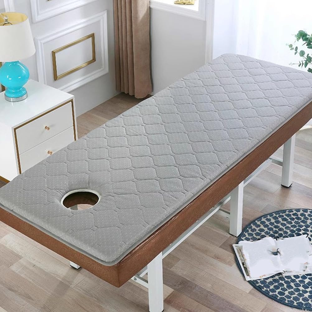Gray,180 * 70cm(S),LDLCYCN Foam Massage Table Mattress Topper with Face Hole Lash Bed Topper with Elastic Band Non-Slip Thick 4Cm Spa Bed Pad Lash Bed Cushion Square Round Trapezoidal Head
