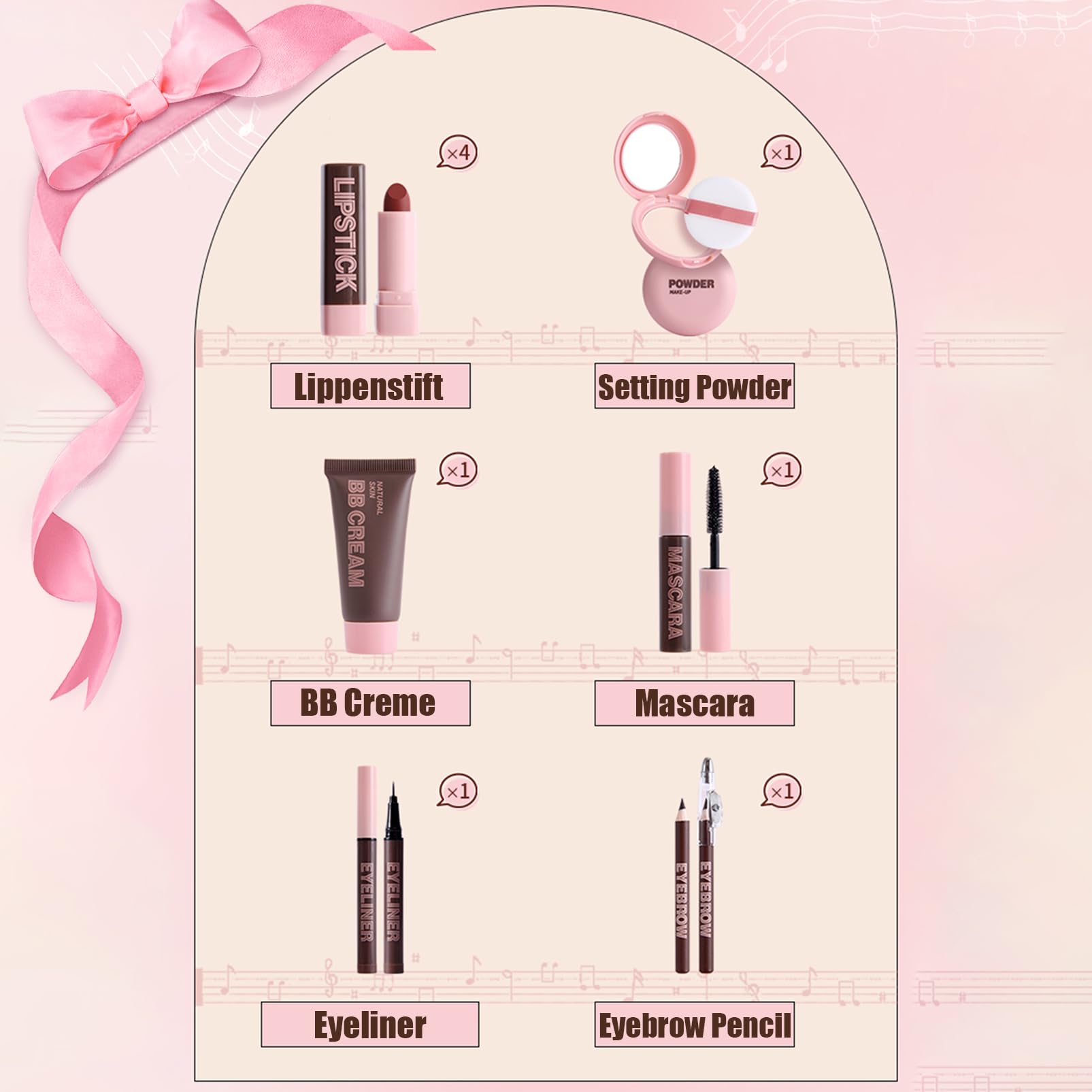 Set di Trucco All in One, 9 Pezzi Set di Trucco Regalo per Donne Ragazze Kit Completo di Cosmetici Starter Kit Rossetto, BB Crema, Polvere, Mascara, Eyeliner, Matita per Sopracciglia