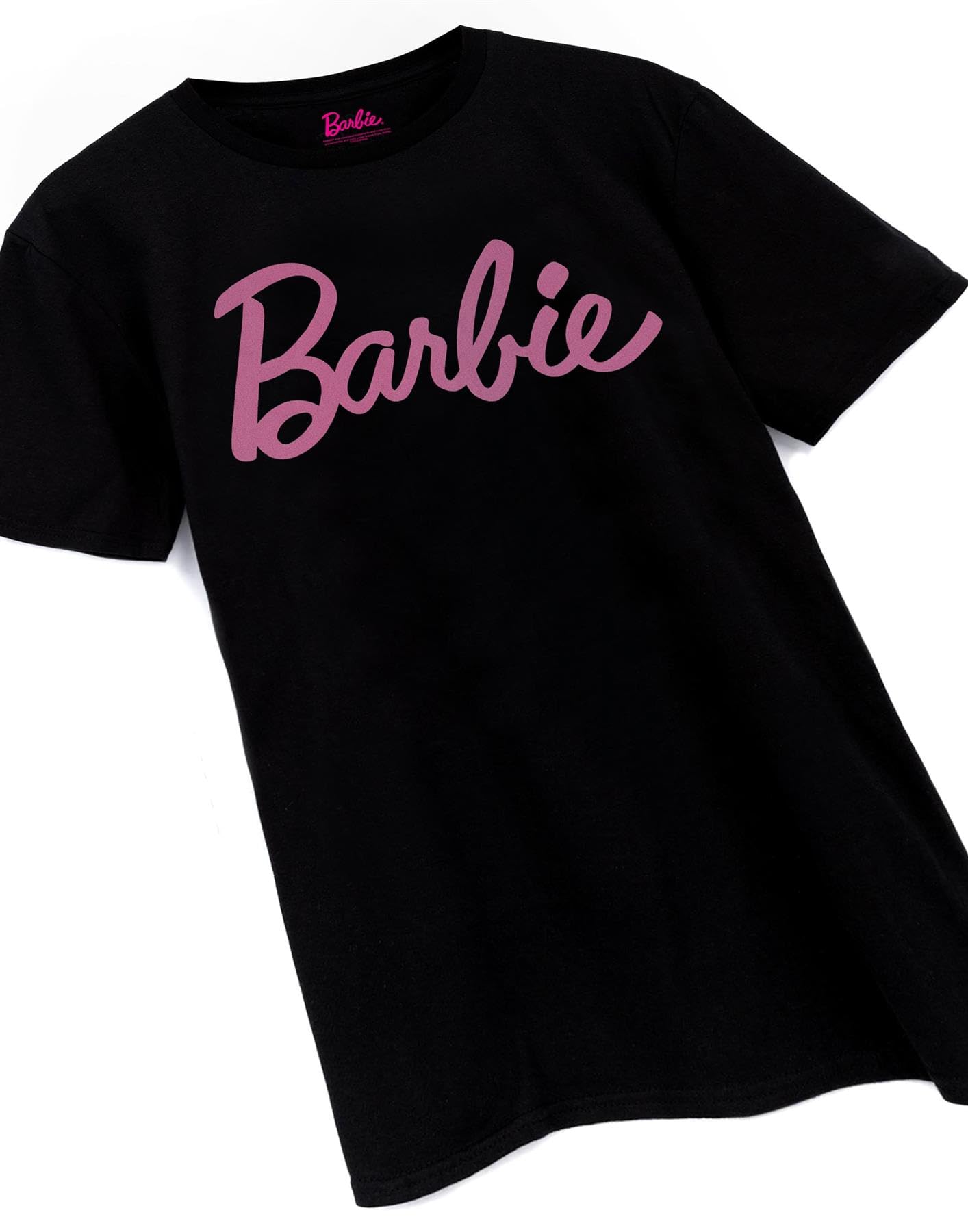 Barbie Femme Rose Classique Logo T-Shirt à Manches Courtes en Noir | Marque emblématique | Top Design à la Mode pour Dames | T-Shirt rétro élégant et Confortable Movie Cadeau de Marchandise