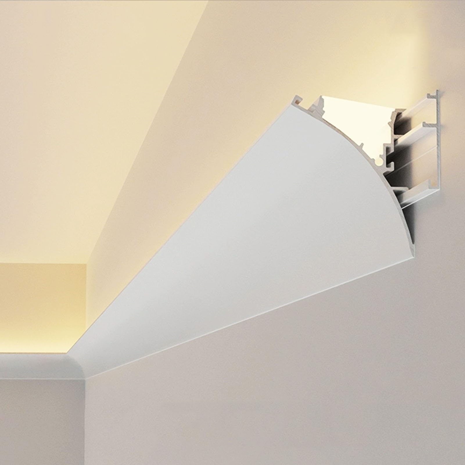 LED-Aluminium-Kanalprofil für Oberflächenmontage, Diffusorschiene für Wandwascher, Buchtenbeleuchtung, indirekte Umgebungsform für Wände und Decken
