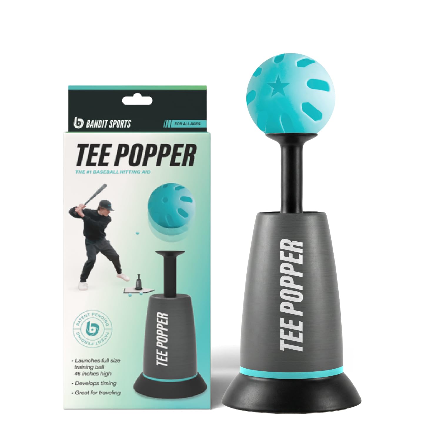 Bandit Sports Tee Popper, Durable Nylon Strength, Batting Tee for Perfect Swings, Baseball Training for Hitting Without a Pitcher 1 Popper Ball Included - 2