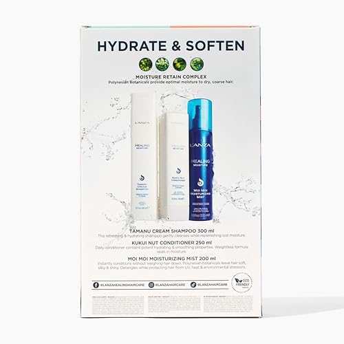 Miniatura 7 de L'ANZA Healing Moisture Holiday Gift Set Trio, champú para el cabello en crema Tamanu, acondicionador de cabello de nuez Kukui y espray hidratante