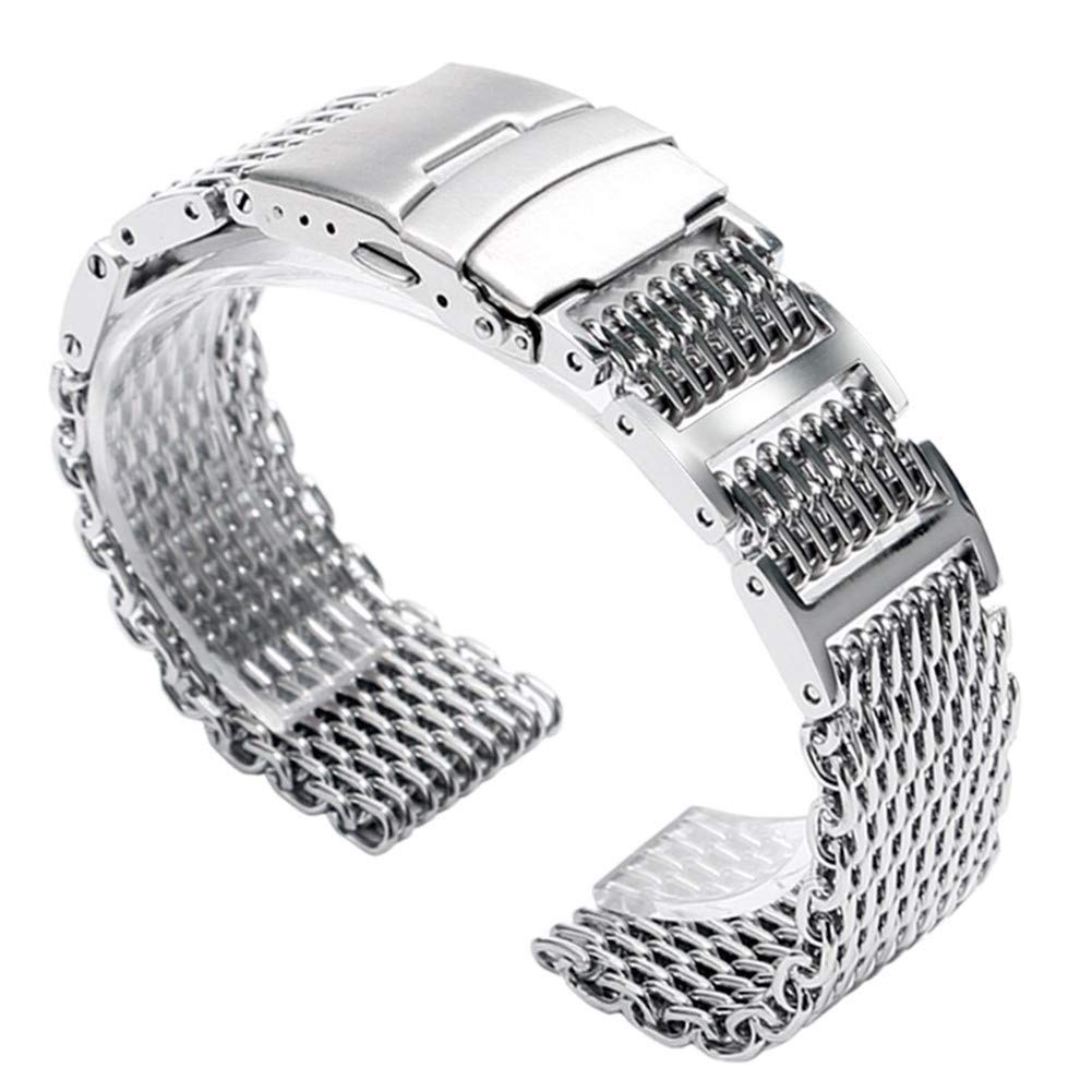 Cinturino per Orologio 20/22/24mm Maglia Argento Cinturino di Ricambio Cinturino in Acciaio Inossidabile da Uomo Chiusura Pieghevole con Cinturino di Sicurezza Cinturino per Orologio