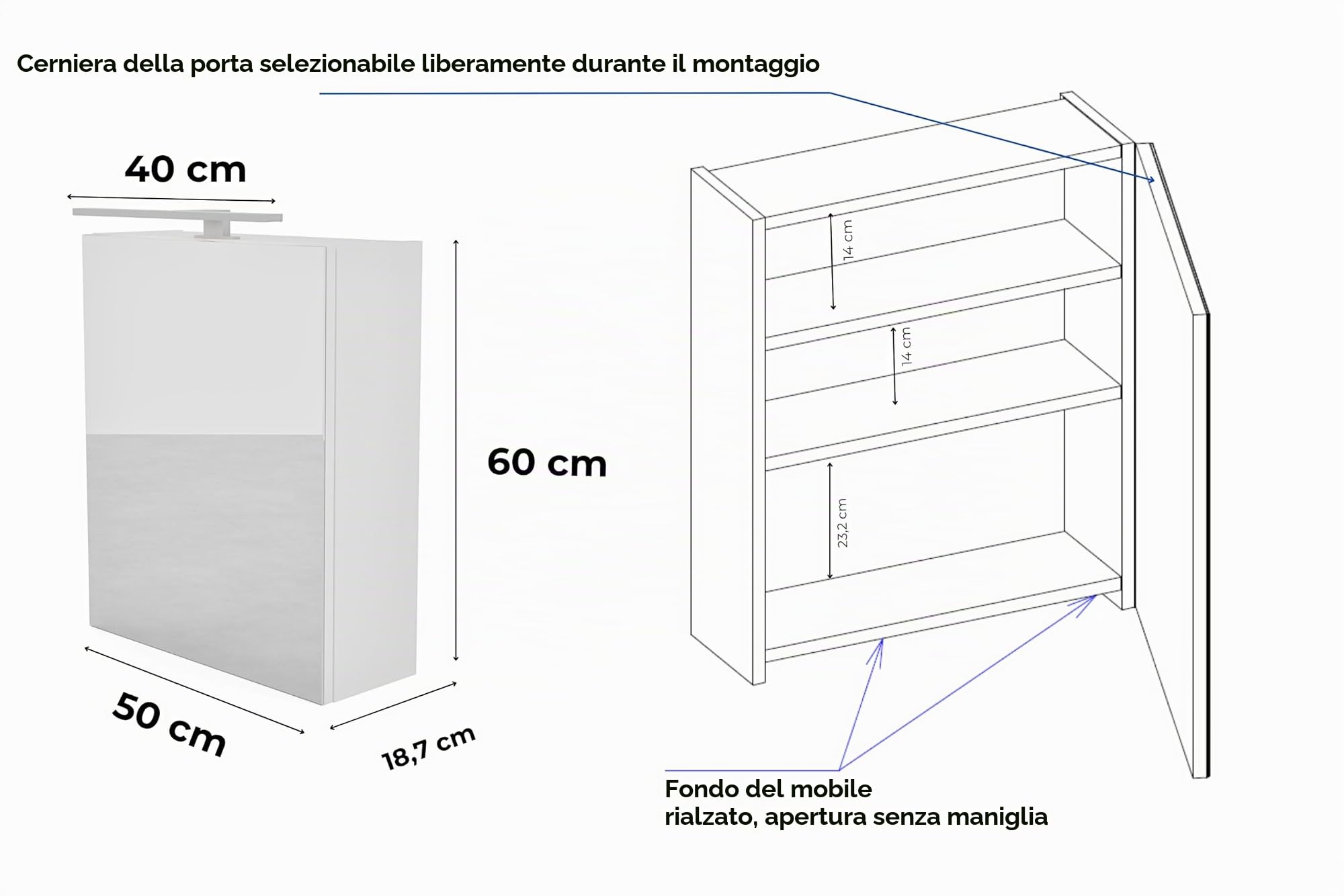 Armadietto da Bagno con Luce Bianco Opaco 50x60 cm - Specchio da Parete LED Retroilluminato - Mobile Baño - Mobiletto Bagno 3 Ripiani - IP44 Impermeabile Specchio Baño LED 4000 K