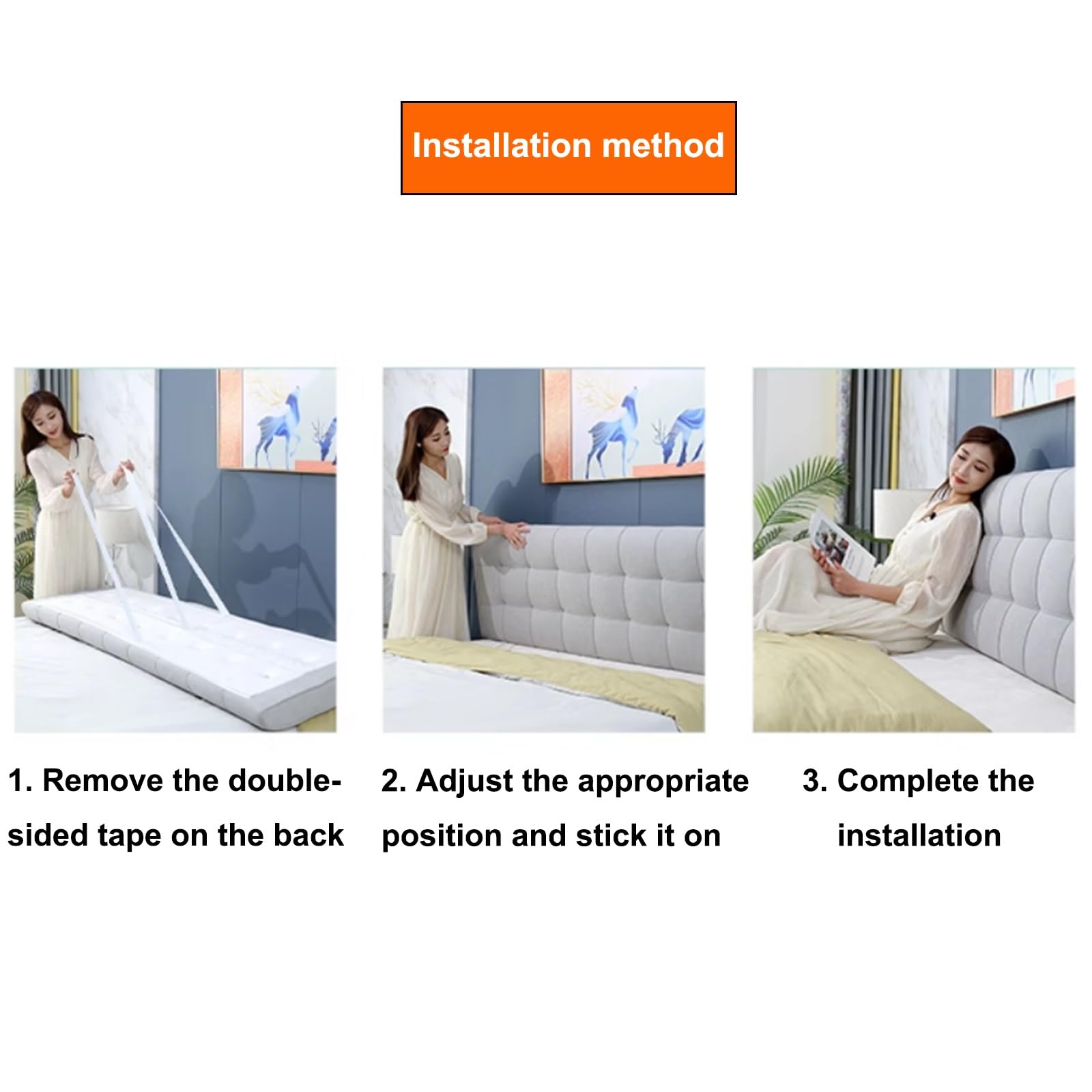Dossier rembourré doux touffeté pour tête de lit avec housse amovible pour soutien dorsal du lit, lit simple, blanc